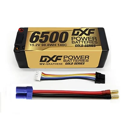Imagen de DXF 4S Lipo Batería 15.2V 6500mAh 140C Estuche rígido con 5.0 mm Bullet to Deans EC5 Plug para 1/8 y 1/10 Vehículos RC Coche Buggy Truggy Avión UAV Drone FPV