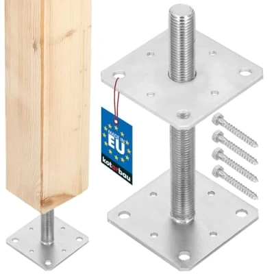 Imagen de KOTARBAU® Soporte para Postes de Madera 110 mm x 250 Rosca M24 Base Poste Atornillar en Suelo Hormigón Anclajes Sujeción Galvanizada Altura Ajustable