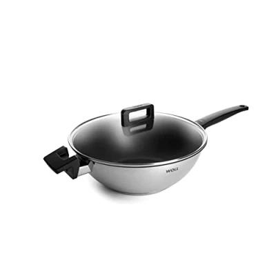 Imagen de Woll Concept Sartén para wok y agitador (inductiva, diámetro de 30 cm, altura 10 apta todo tipo fuegos, acero inoxidable, horno hasta 200, con revestimiento antiadherente),