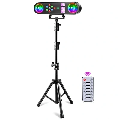 Imagen de U`King luces de DJ con soporte, juego barra fiesta 5 en 1 bola giratoria/estroboscópica/UV/luz LED colorida y patrón, Adecuado para Halloween/bar/fiesta.