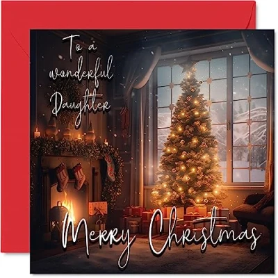 Imagen de Stuff4 Tarjeta tradicional de Feliz Navidad para hija a mamá papá padres, 145 mm x mm, tarjetas felicitación temporada individuales regalo