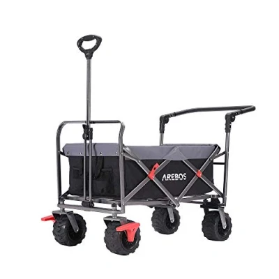 Imagen de AREBOS Carro de Mano Plegable Carretilla Jardin Playa con Barra telescópica para Empujar 100 kg Negro