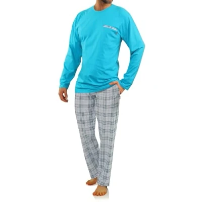 Imagen de Sesto Senso Pijama Hombre Algodon Conjunto Ropa De Dormir Clásico 2 Piezas Camisa Manga Larga Pantalones Largos Invierno L Turkus 2379 27 Turquesa