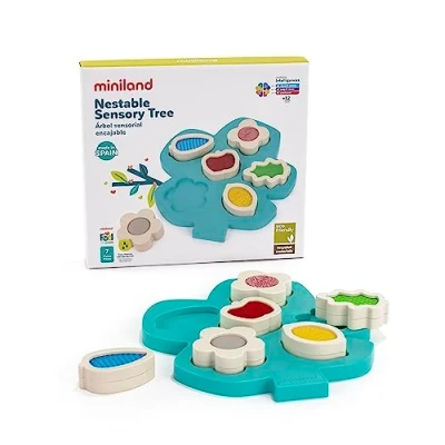 Imagen de Miniland Árbol sensorial encajable. Juguete para bebés de 12 a 24 Meses Fabricado en España con Materiales reciclados y reciclables. Colección Feel to Learn.