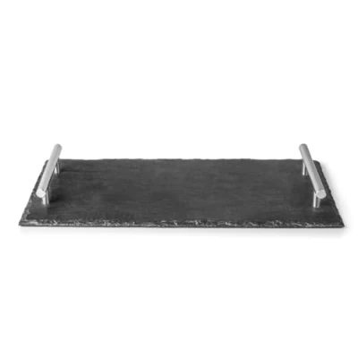 Imagen de Lacor 61230 Bandeja Pizarra, Banda Pizarra Negra, 100% Natural, Asas de Acero Inoxidable, Funcional y Versátil, Fácil Limpieza, Medidas: 40x20 cm