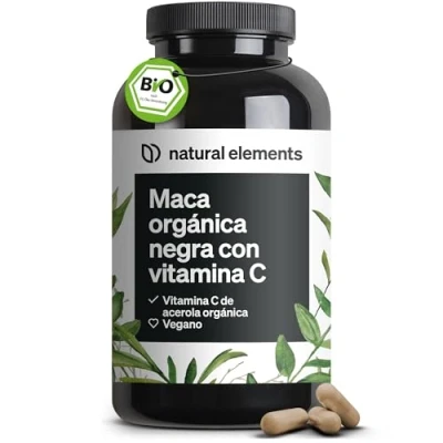 Imagen de Cápsulas de maca negra ecológica 3000 mg por dosis diaria. 180 cápsulas. Con vitamina C natural. Sin estearato magnesio. Certificadas como ecológicas, alta dosificación