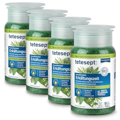 Imagen de tetesept baño de sal marina para estación fría, saludable la fría con 6 aceites esenciales, aditivo relajante natural, 4 x 600 g [el embalaje puede variar]