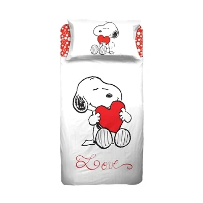 Imagen de hermet Peanuts Juego de sábanas para Cama Individual, sábana encimera, Bajera Ajustable, Funda Almohada, Color Blanco, 100% algodón, Producto Oficial