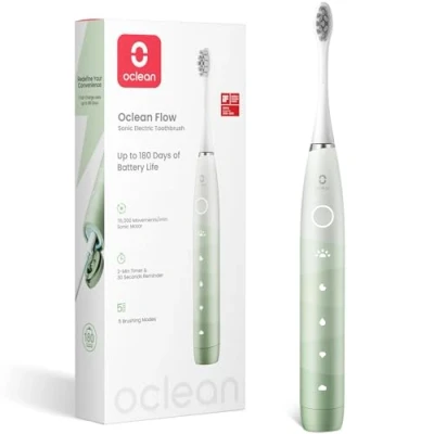 Imagen de Cepillo de dientes eléctrico sónico Oclean Flow, 180 días duración, 76000 Movimientos por minuto, 5 Modos, IPX7 Impermeable y Temporizador, Cabezal DuPont™, Verde