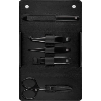Imagen de ZWILLING Set de manicura (5 piezas, estuche viaje para vello facial y barba, con cortaúñas tijeras barba), Premium, Black Edition