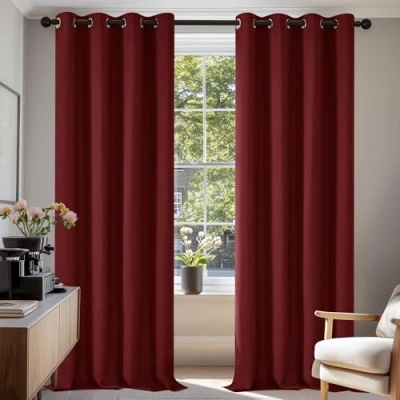Imagen de Deconovo Cortinas Opacas 2 Piezas para Dormitorio Salón Modernas, Aislantes Térmicas y Reducción de Ruido, EcolóGicas Certificadas,140 x 290 cm Rojo Oscuro