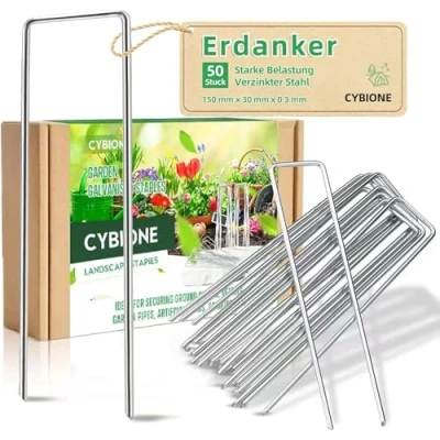 Imagen de CYBIONE Grapas para Malla Antihierba, Cesped Artificial Y Jardin, 5unds Acero Galvanizado, 15x3cm, ø3mm Ultra Resistentes Anticorrosivas Piquetas De JardíN, Anclaje Al Suelo