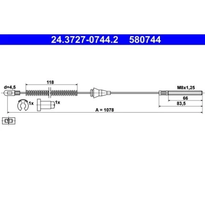 Imagen de ATE 24.3727 0744.2 Cable de Freno Mano 1078 con accesorios