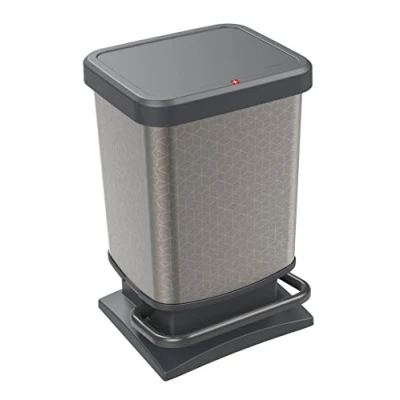 Imagen de Rotho Paso, Cubo de basura 20l con pedal y tapa, Plástico PP sin BPA, hexágono plata, 29.3 x 26.6 45.7 cm