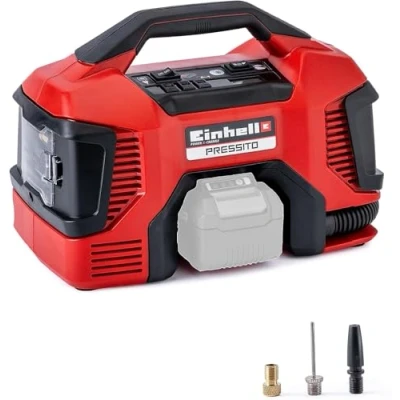 Imagen de Einhell Compresor híbrido Pressito Power X Change (18 V, con cable de corriente o batería recargable, incluye conjunto inflado 3 piezas, sin ni cargador)