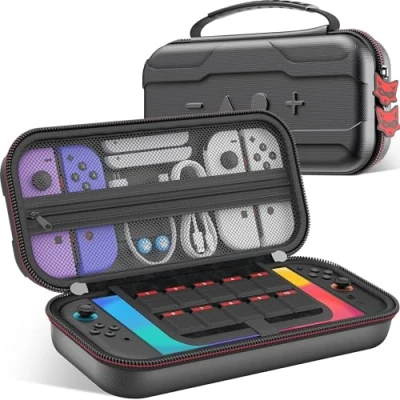 Imagen de HELLCOOL Switch 2 funda para Nintendo 2025/Switch/OLED, de transporte impermeable con acolchado EVA a prueba golpes, 10 ranuras tarjetas juego y bolsa almacenamiento
