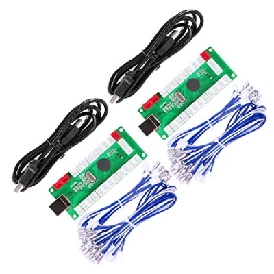Imagen de Fosiya Codificador USB Zero Delay Arcade PC a Joystick para proyectos Windows &amp; Linux MAME Raspberry Pi Retropie (2 Player 2pin + Happ Style Buttons)