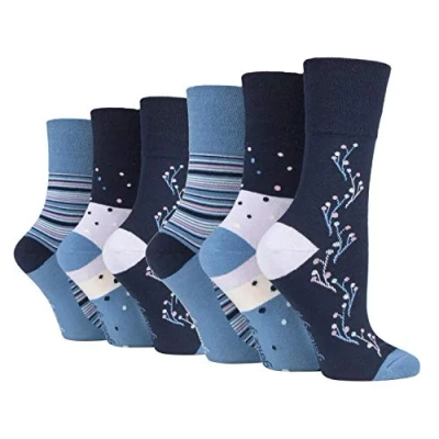 Imagen de Gentle Grip 6 pares de calcetines algodón Rich Everyday para mujer, no elásticos, parte superior suave (4 8 UK, Solrh215, 32 36