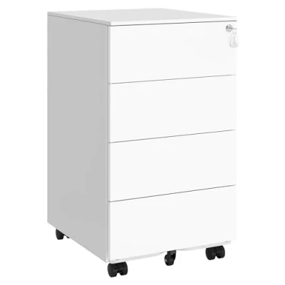 Imagen de SONGMICS Gabinete de Archivos Móvil, Cajonera Oficina con 4 Cajones, Cierre, para Documentos Oficina, Carpetas Suspendidas, Premontado, 45,1 x 39 69,3 cm, Blanco Nube OFC064W14