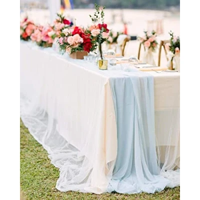 Imagen de PIQIUQIU Camino de Mesa Gasa Boda comunión Moderno Lavable 70x300cm Azul Bebe