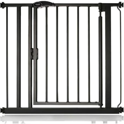 Imagen de Bettacare Puerta para Mascotas de Cierre automático, 82.2cm 89.2cm, Negro Mate, Escalera Ajuste a Presión Perros y Cachorros, Barrera Seguridad Puertas, Pasillos Espacios