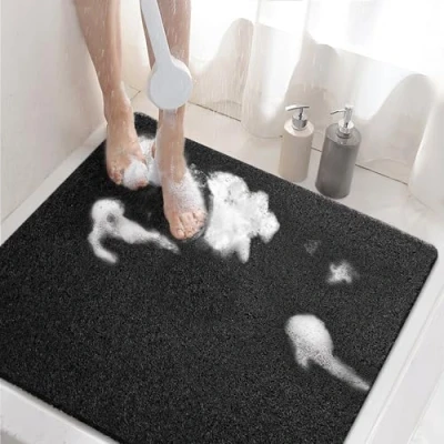 Imagen de HITSLAM Alfombra Ducha Antideslizante, 60x60cm de bañera Antideslizante con Drenaje, Suave PVC Lufa baño, Secado Rápido, Negro