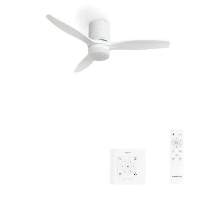 Imagen de CREATE / WINDCALM LINE/Ventilador de techo con luz blanco y líneas horizontales controlador mando 40W, Ø132 cm, 6 velocidades, 3 temperaturas luz, temporizador, función verano invierno