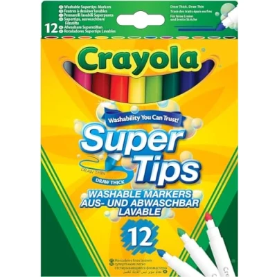 Imagen de Crayola Super Tips, Rotuladores Lavables de Punta Media, Paquete 12, Para la Escuela y el Ocio, 12 Colores, a Partir 3 Años, 7509