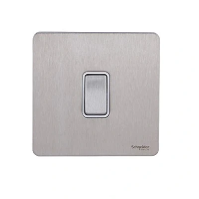 Imagen de Schneider Electric Ultimate Placa plana sin tornillos, interruptor de luz individual, doble polo, 20AX, GU2410WSS, acero inoxidable con inserto blanco