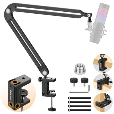 Imagen de CAHAYA Soporte de Micrófono con Brazo Articulado Escritorio Ajustable Adaptador 3/8&quot; a 5/8&quot; Rotación Completa Organizadores Cables, Modelo CY00380 1