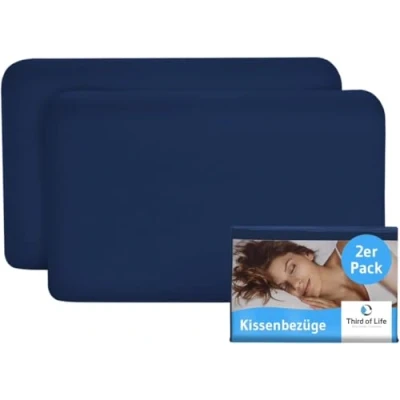 Imagen de Doble Pack de Fundas Almohada (Paquete 2) para Almohadas Viaje o niños, 40x25cm, Modelo Volar, 100% algodón, sin Costuras, Buen Ajuste, con Cremallera, Pack. (Azul Marino)