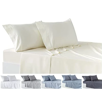 Imagen de Todocama Juego de Sábanas 4 Piezas Sábana Bajera Ajustable Encimera Dos Fundas Almohada 50x80cm. (Cama 180 180x190/200 cm, Beige)