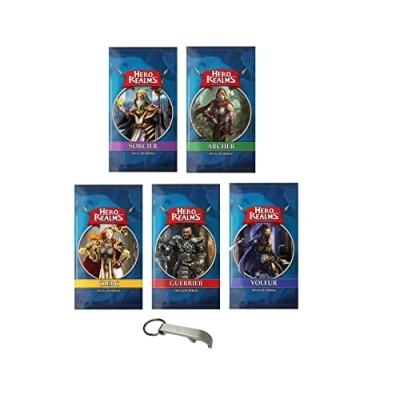 Imagen de Lote Hero Realms 5 Decks De Héroes: Brujo, Guerrero, Arquero, Ladrón y Clerc versión francesa + 1 abrebotellas Blumie (5 Heros)