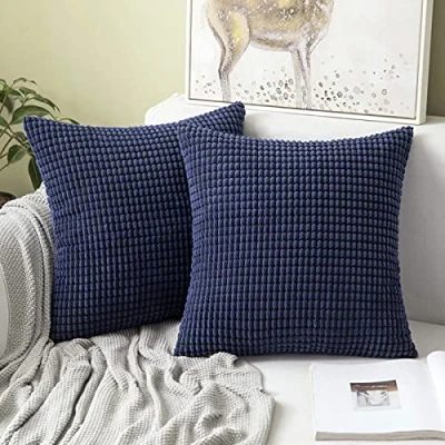 Imagen de MIULEE Funda de Cojín Fundas Almohada Suave Decorativa Cuadrado Pana Granulado Poliéster para Hogar Sofá Silla Cama Sala Estar Dormitorio 40x40 cm 2 Piezas Azul Oscuro