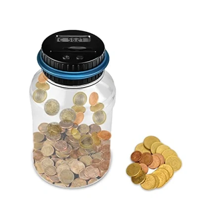 Imagen de Newaner Hucha Electronica Adulto con Pantalla LCD, Automático Contador de Monedas Euros, Alcancias Digital, Transparente Gran Capacidad Caja Dinero, Regalo Tarro Ahorro para Niños (1.8L)