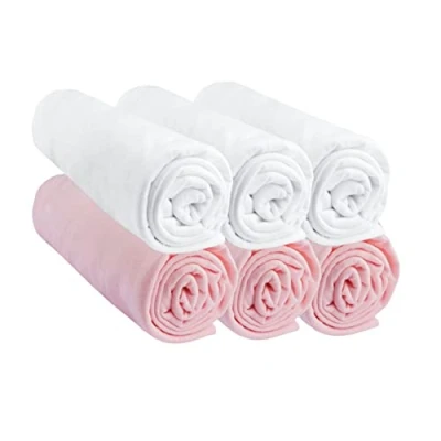 Imagen de Juego de 6 sábanas bajeras, 60 x 120 cm, Cama bebé, Cuna, Paraguas 100% algodón, Rosa + Blanco, Extensible y Transpirable, sueño Saludable Marca Easy Dort Etiqueta Oeko Tex