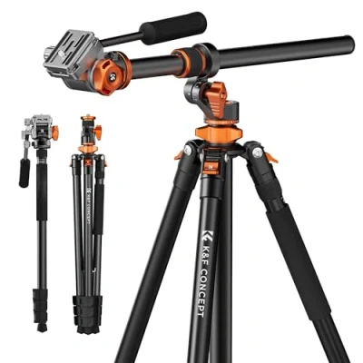 Imagen de K&amp;F Concept Trípode Cámara 231cm, con Cabezal Fluido T254A7+FH 03, Columna Central de 90 y Monopie Desmontable, Viaje Aluminio para DSLR Videocámaras Cámaras