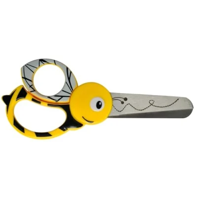 Imagen de Fiskars Tijeras de animales para niños con motivos abeja, A partir 4 años, Longitud: 13 cm, diestros y zurdos, Hoja acero inoxidable/Mangos plástico, Amarillo, 1003747