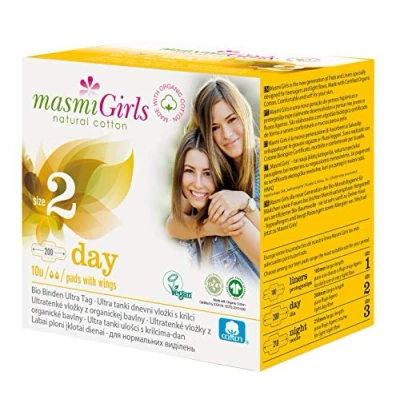 Imagen de Masmi First Period Teen Range con alas. Materiales orgánicos, veganos y biodegradables, envueltos individualmente (almohadilla de día)