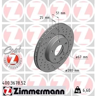 Imagen de ZIMMERMANN SPORT COAT Z 400.3678.52 Disco de freno 280 25 6/5 5 112 ventilación interna, perforado revestido altamente carbonizado