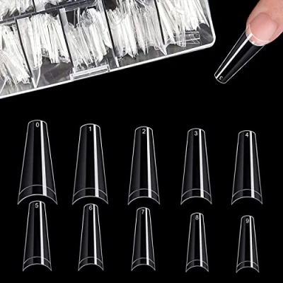 Imagen de 500 Piezas de Puntas Uñas Acrílico Postizas, Clavos largos para ataúd, Coffin Artificiales Mujeres Niñas,10 Tamaños