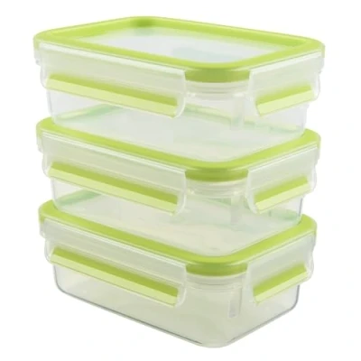 Imagen de Emsa Clip &amp; Close Set de 3 recipientes, Transparente y Verde, 0.55/1/2,3 L