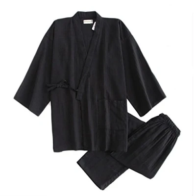 Imagen de Traje de Pijama algodón Estilo japonés para Hombre Bata [Negro, L]