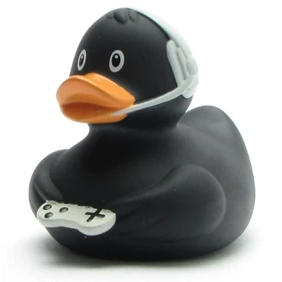 Imagen de pato de baño Gamer negro I Patito chirrido L: 10 cm Incluye llavero en set