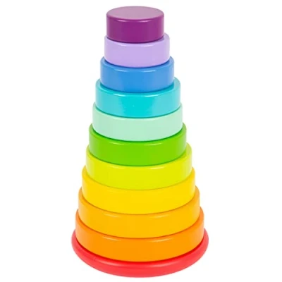 Imagen de Small Foot 11794 Torre de apilamiento Arcoíris para ensartar, Madera, Discos Diferentes tamaños, a Partir 12 Meses. Arco Iris Toys, Multicolor (11794)