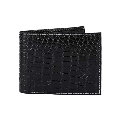 Imagen de Designer J Wilson Cartera de piel auténtica para hombre, aspecto cocodrilo, con caja regalo, Completamente negro., M, Contemporáneo