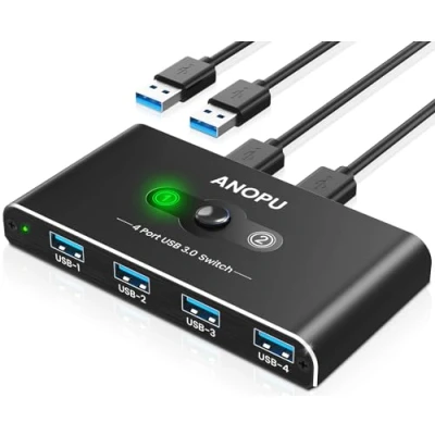 Imagen de USB 3.0 Switch, Aluminio KVM Switch 2 PC Conmutador ENTRADAS 4 SALIDAS, Premium con Cables 3.0, Alta Velocidad, para Teclado, Ratón, Impresora, Auriculares, Memoria
