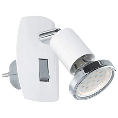 Imagen de Eglo Spot de enchufe mini 1 foco, lámpara acero, color: blanco, cromo, casquillo GU10, incl. interruptor