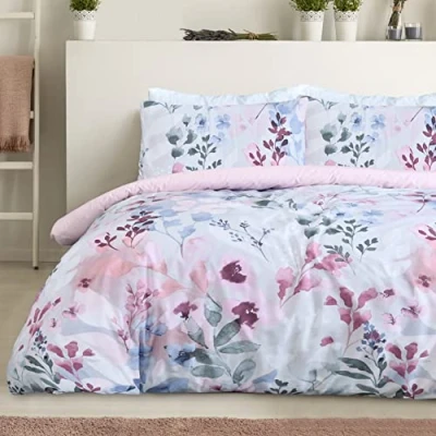 Imagen de Sleepdown Juego de Funda edredón Reversible con Hojas botánicas, Color Rosa y Azul