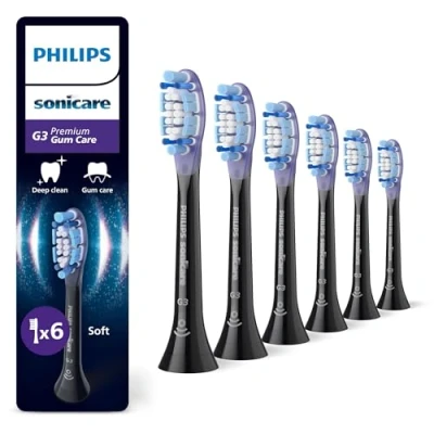 Imagen de Philips Sonicare G3 Premium Gum Care, cabezales de cepillo dental repuesto originales, negro, paquete 6, HX9056/88
